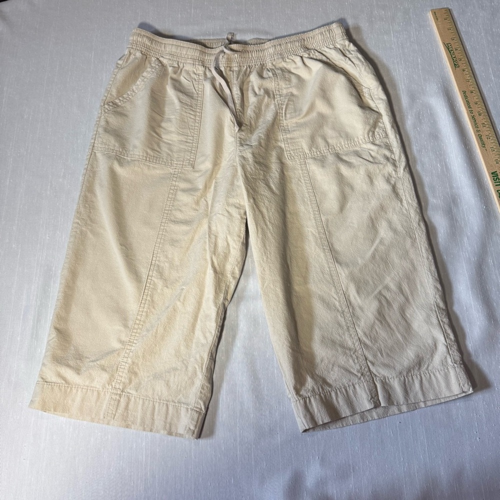 Karen Scott Pull-On Capri Pants XL Petite | Beige Cotton Drawstring Waist